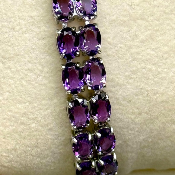BA9 30CT Natural Amethyst Double TENNIS Bracelet 18K White